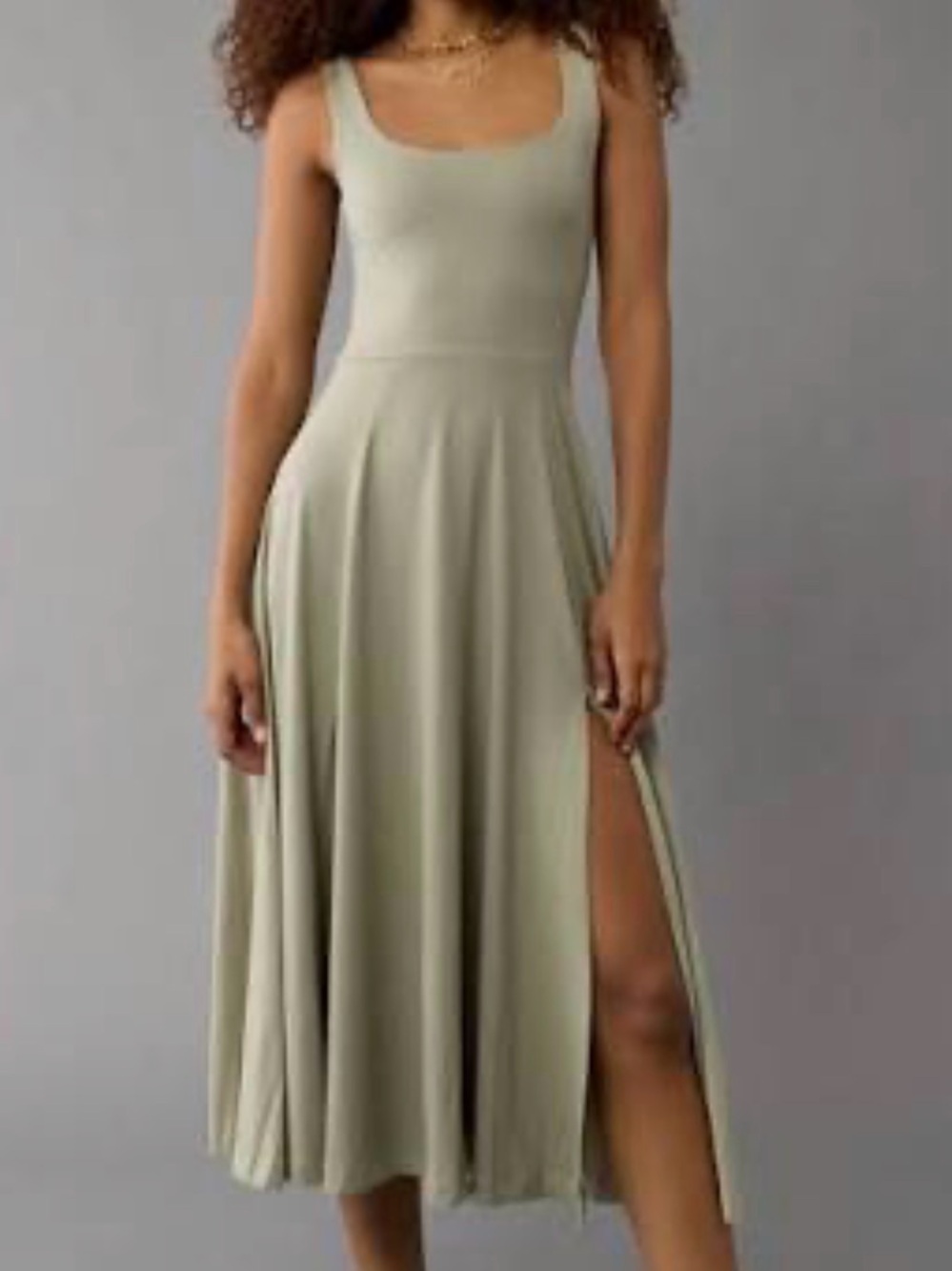 American Eagle Outfitters Sage Green Sleeveless Maxi Dress with Side Slit